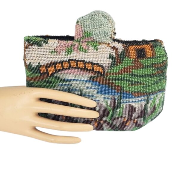 1950s Vintage Fre-Mor Multi Colored Beaded Small Evening Clutch Bag With Flowers - Picture 2 of 6